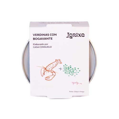 Producto de conservas caseras y gourmet Lorixe de la gama de verdinas con bogavante